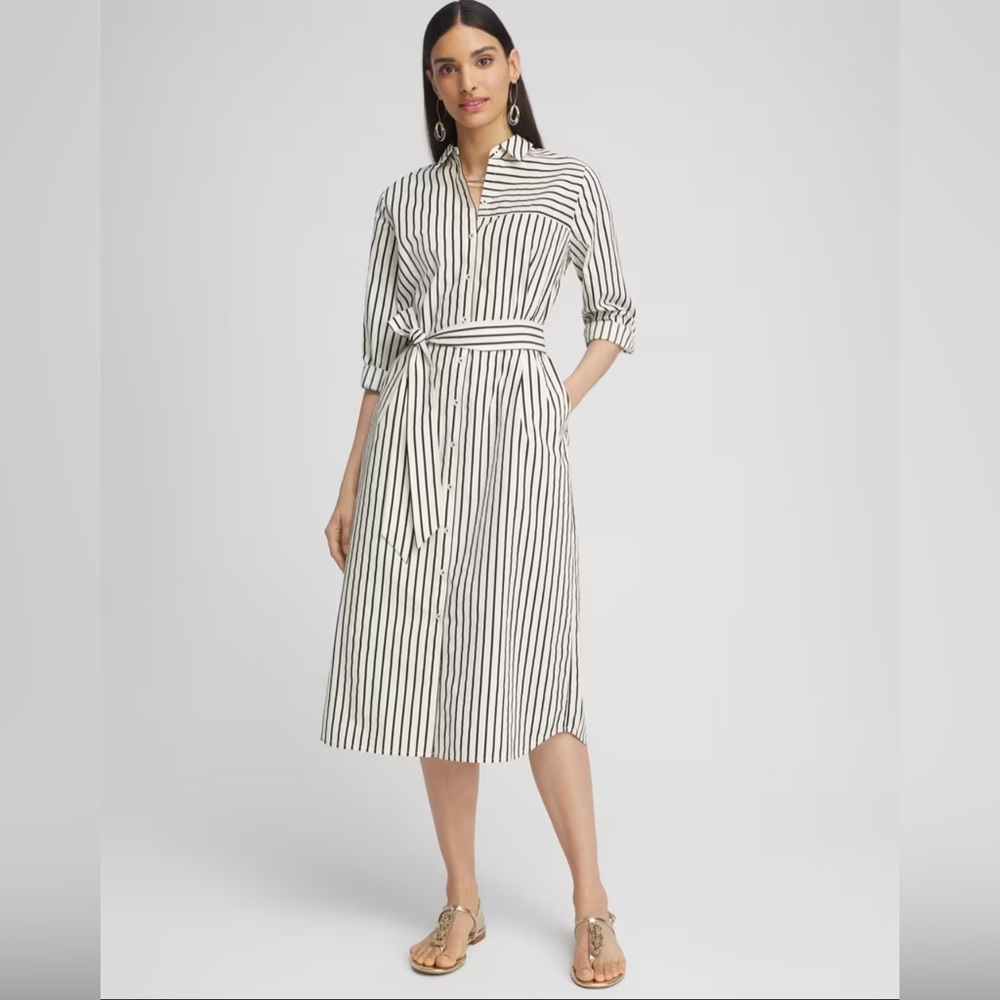 NWT Chico’s Cotton Stripe Midi Shirt Dress